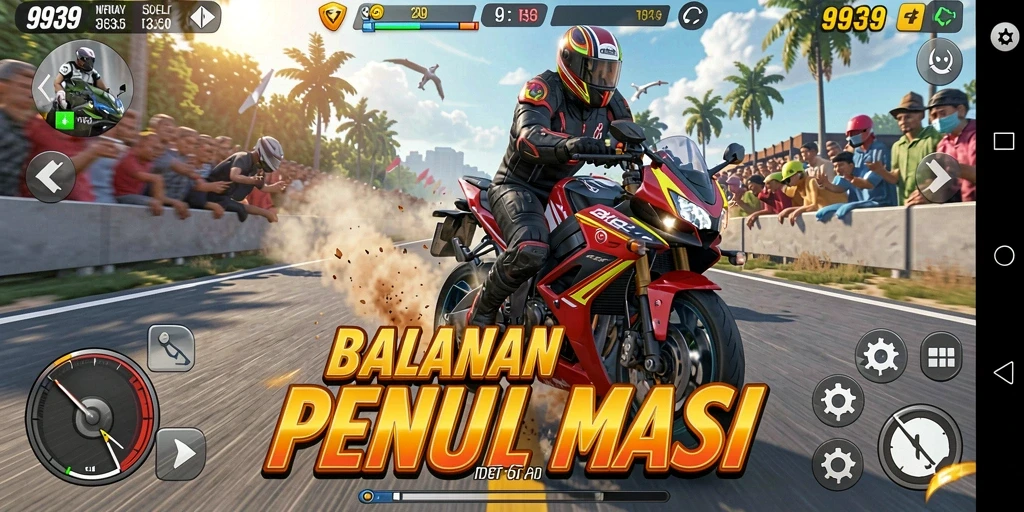 Gameplay seru dan mendebarkan dalam balapan motor.
