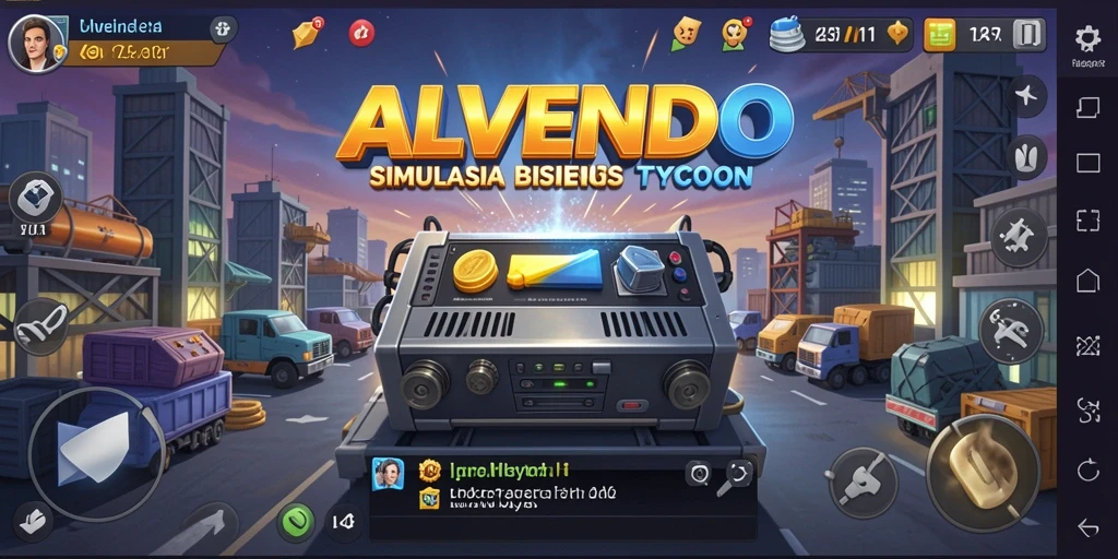 Tangkapan layar gameplay ALVENDO yang menunjukkan simulasi bisnis.