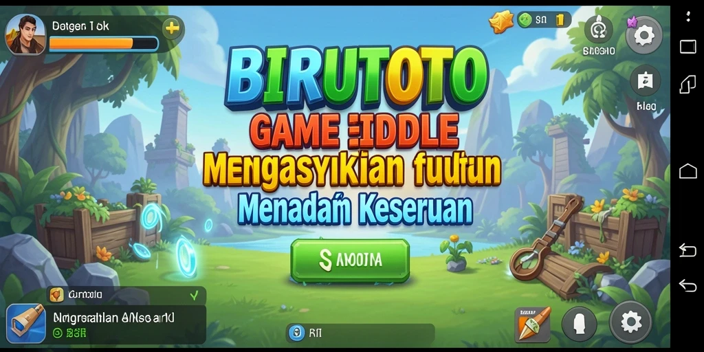 Screenshot gameplay BIRUTOTO menampilkan karakter lucu dalam misi Idle.