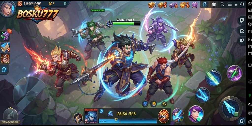 Tampilan aksi seru dalam gameplay MOBA BOSKU777.