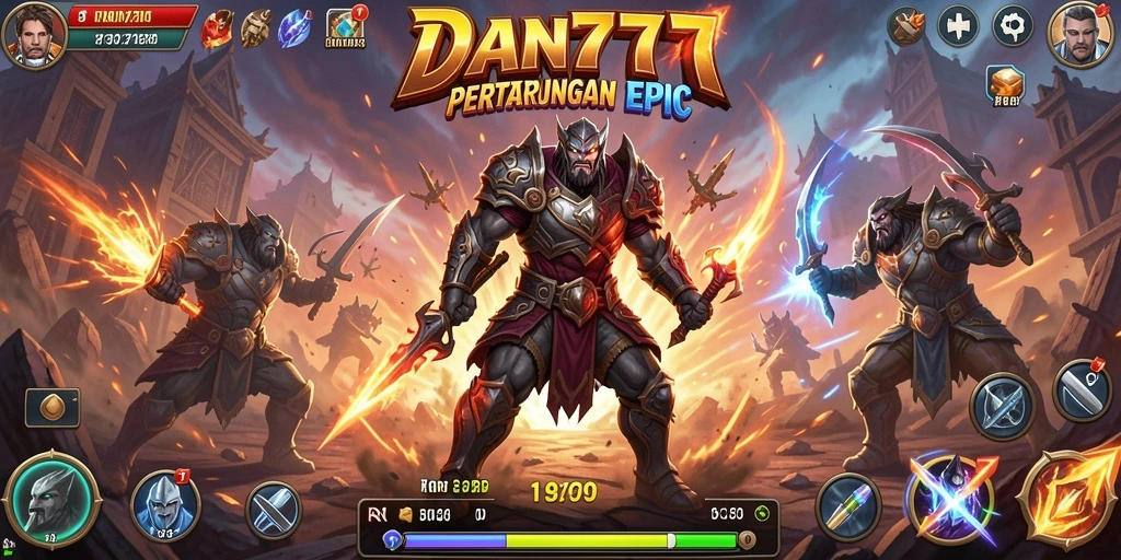 Tampilan gameplay seru dan karakter bertarung di arena.