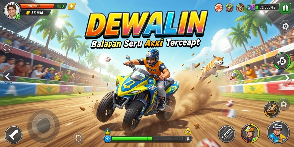 Gameplay seru DEWALIN dengan kendaraan balap yang cepat.