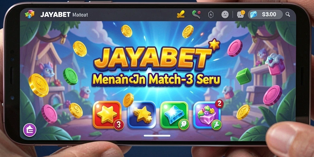 Tampilan gameplay seru dari JAYABET dalam permainan Match-3 yang menantang.