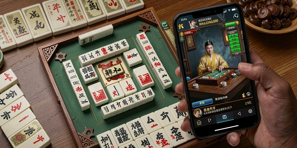 Tampilan gameplay seru MAHJONG500 dalam suasana Mahjong yang menarik.