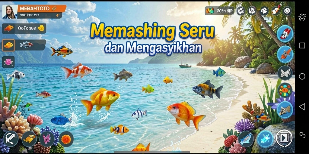 Gameplay seru dari MERAHTOTO saat menangkap ikan di laut.