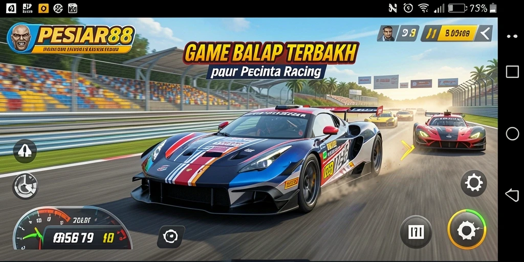 Screenshot gameplay PESIAR88 menampilkan balapan yang seru dan mendebarkan.