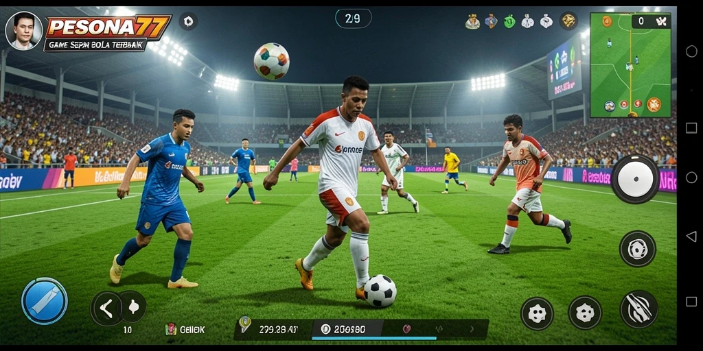 Screenshot PESONA77 menampilkan momen seru pertandingan sepak bola.