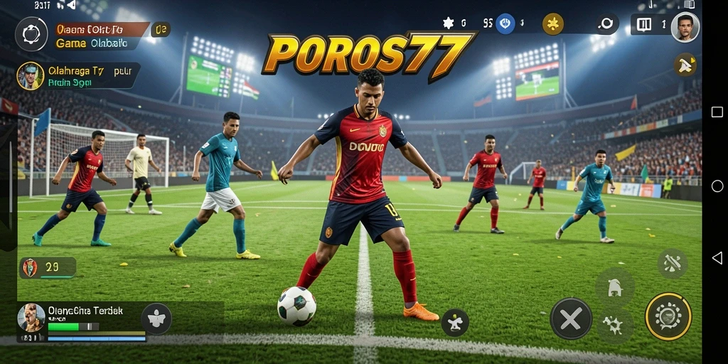 Tampilan gameplay POROS77 yang menampilkan aksi olahraga seru.
