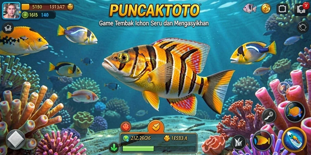 Tampilan gameplay PUNCAKTOTO yang seru saat menembak ikan.
