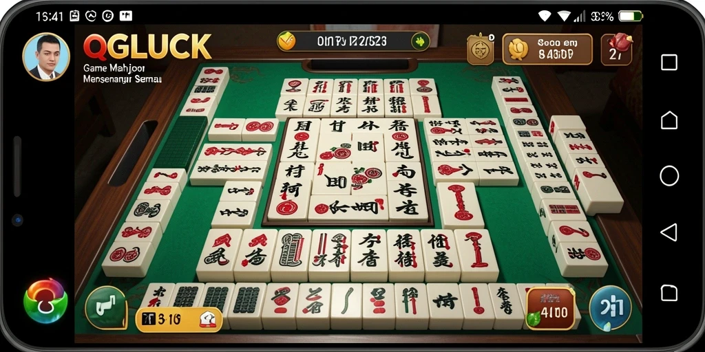 Screenshot gameplay QGLUCK yang menampilkan ubin Mahjong yang menarik.