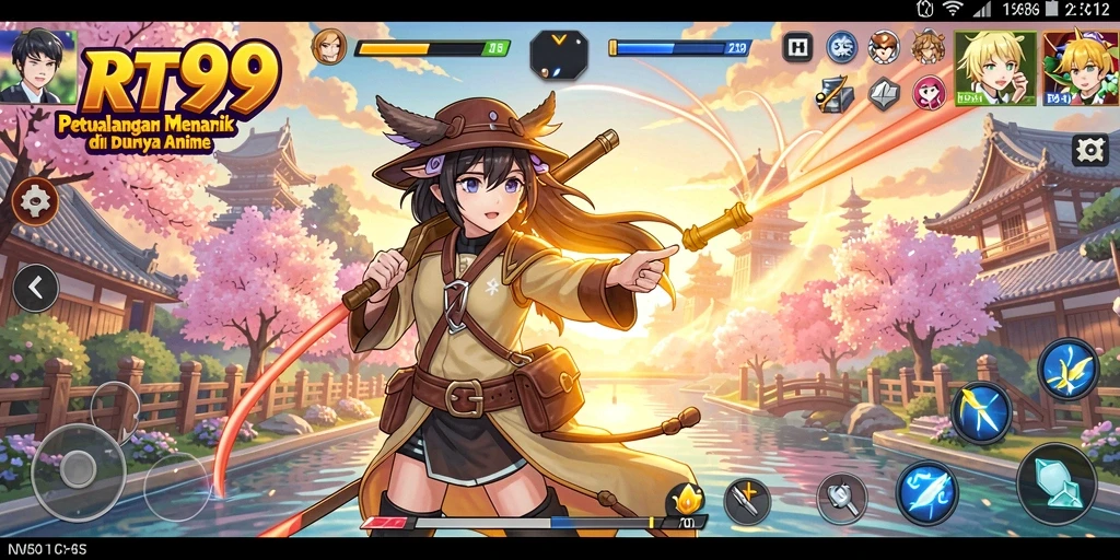 Screenshot RT99 menampilkan pertarungan epik dan karakter Anime yang memukau.