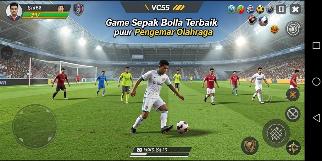 Tampilan gameplay seru di lapangan sepak bola VC55.